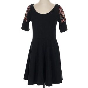 Free People Black Dress with Floral Sleeves